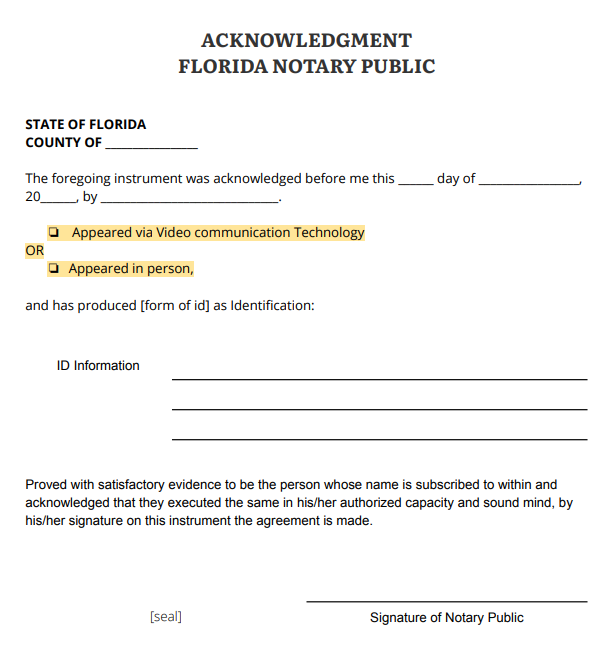 Example notarial certificate format 2020